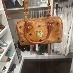 MCM Tan Mini Bag with Gold Accents